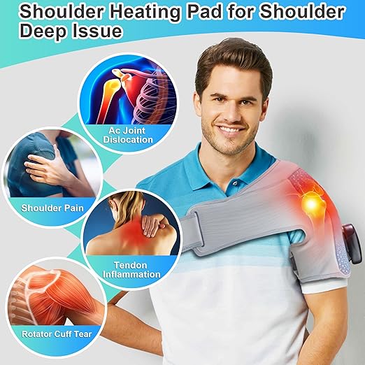 Upgrade Electric Shoulder Wrap for Men Women, Shoulder Heating Pad with Heat Settings/Massager/Timer Modes, Heated Shoulder Braces for Shoulder Deep Issues, Cordless Heating Pad