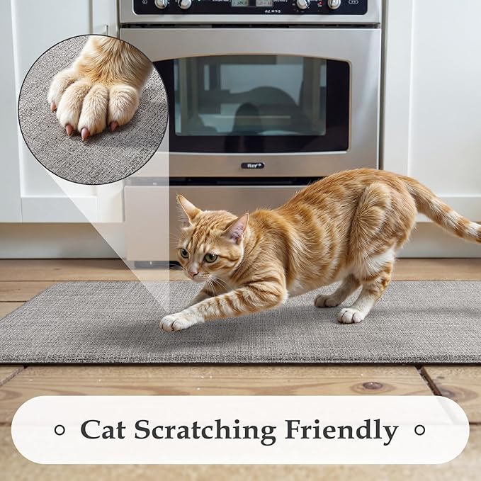 KIMODE Anti Fatigue Kitchen Mat for Floor 17"x47"+17"x29", Farmhouse Kitchen Floor Mats Non Slip, Apricot Textilene Rugs for Kitchen Floor,Memory Foam Standing Mat for Laundry Office Sink Desk