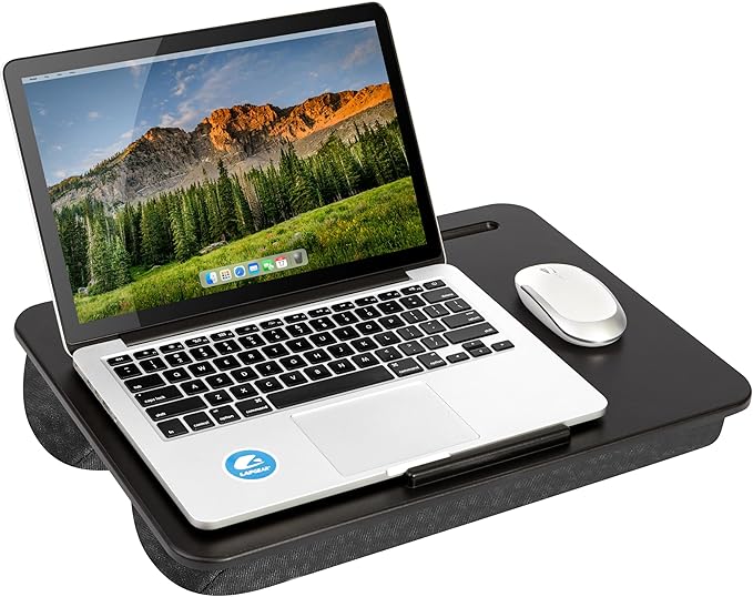 LAPGEAR Original Lap Desk – Large (17.9” x 13”) | Fits Up to 17.3” Laptops | Cushioned with Device Ledge, Pencil Tray & Handle | Portable & Lightweight | 12-Pack | Black – Style No. 45008