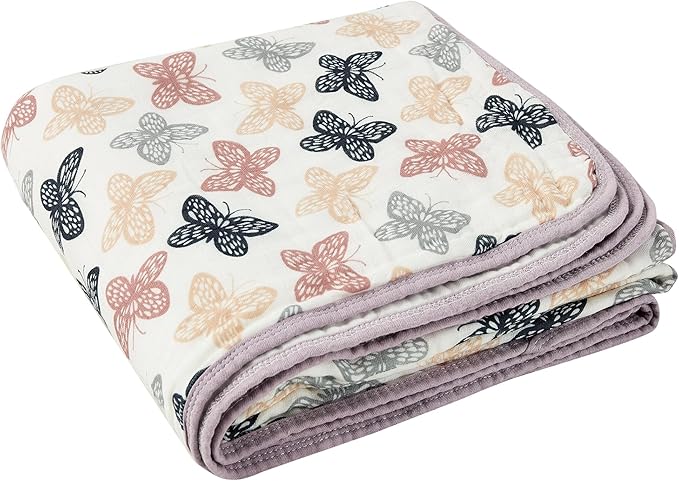 ZPECC Muslin Baby Blanket Thicker, 30x40 Organic Cotton Newborn Receiving Quilt Hypoallergenic for Baby Essentials Swaddle Crib Stroller, Butterfly