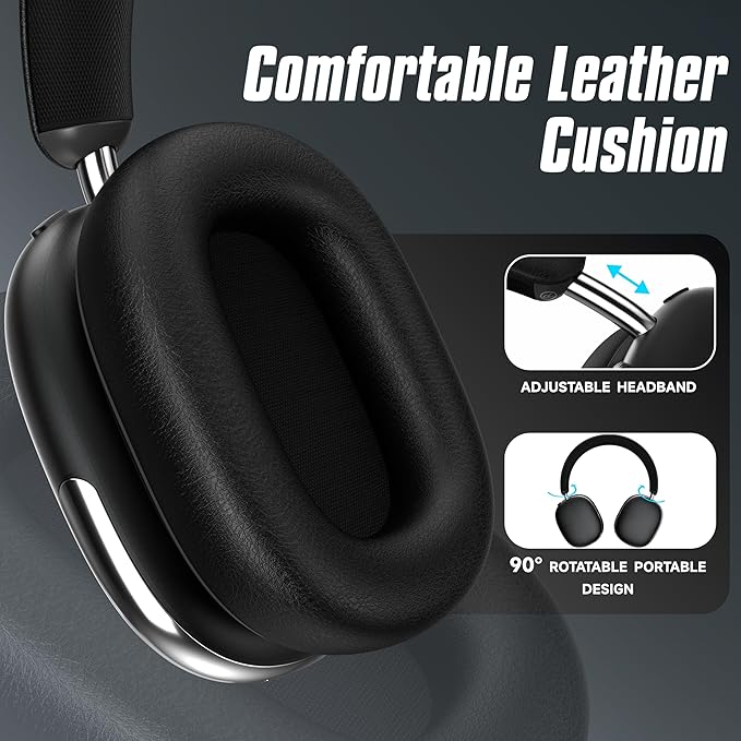 Freepods 120H Playtime Bluetooth ANC/ENC Pro-Level Active Noise Cancelling Over-Ear Headphones Wireless, Headphones with Built-in Microphone Type-C Charging for Call Travel Sports Gym (Black)