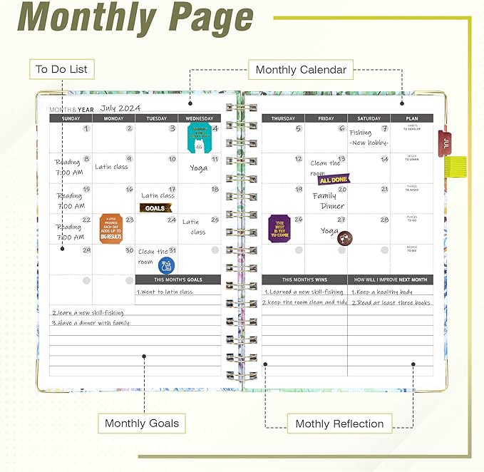 Ospelelf Undated Planner Daily Spiral Binding Weekly Monthly Hardcover Mini Academic Planners with Stickers 12 Months Productivity Aesthetic Journey Booklet Size Colorful Tree