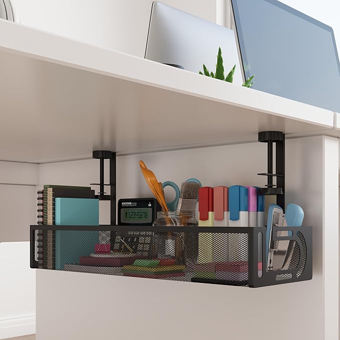 Under Desk Cable Management Tray - Management Organizers Holder, Management Under, No Drill to Desk Cable Raceway, Under Storage for Office, Kitchens, Home (Black)