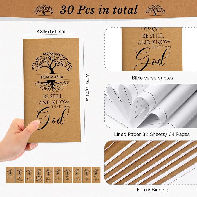 Qilery 30 Pcs Christian Gifts Bulk Pocket Planner 2025-2026 Prayer Journals for Women Men to Do List Weekly Goals for Pastors' Wives Appreciation Day Church Sunday School(Kraft Color,Tree of Life)
