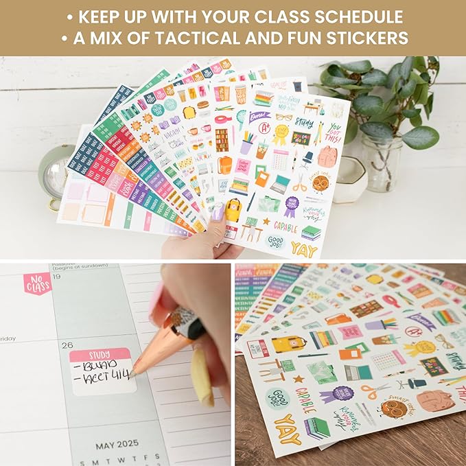 bloom daily planners Student Planner Stickers - 8 Sheets / 672 Stickers - Essential School Themed Variety Pack for Academic Year Planning - Icons & Illustrations to Track Assignments, Exams, & More