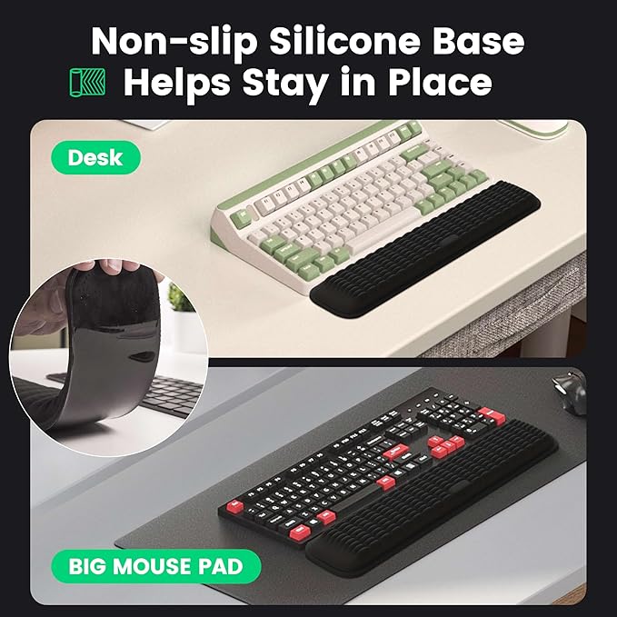 MEKASS Keyboard Wrist Rest, Soft Memory Foam Wrist Support for Keyboard, Keyboard Hand Rest Pad for Wrist Pain Relief, Keyboard Wrist Guard for Long Hours of Work, Gaming, Studying（Green）