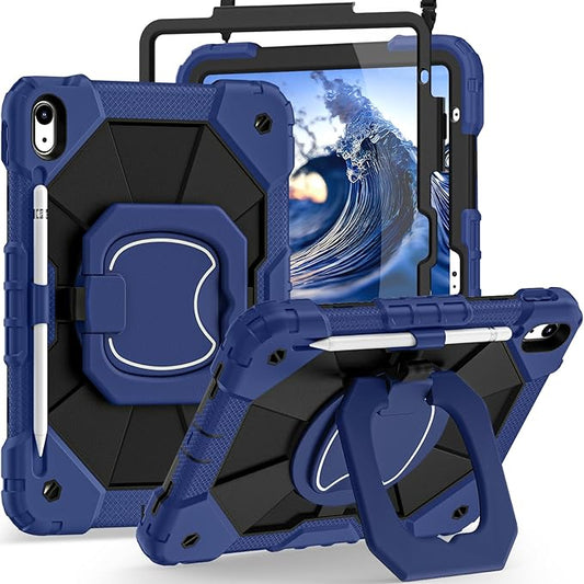 Case for iPad (A16) 11th Gen 11 Inch (2025) /iPad 10th Gen 10.9 Inch (2022) with Screen Protector/Rotating Stand/Pencil Holder,Military Grade Shockproof i Pad Case 10th Generation,Navy Black