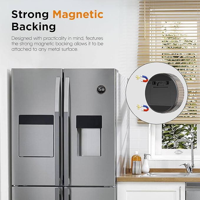 Upgrade Digital Kitchen Timer - Magnetic Countdown Countup Visual Pomodoro Timer with Large LED Display, 3-Preset Times (5, 15, 25), 3 Volume Levels, Ideal for Cooking, Baking and Fitness (1, Tarnish)