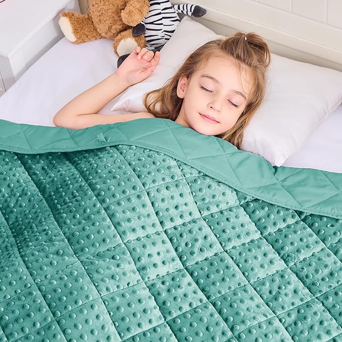 Weighted Blanket Kids (7lbs, 40"x60" Throw Size) - Breathable Minky Heavy Blanket for 60-90lbs with Premium Glass Beads - Soft Thick Blankets for All-Season Sleeping Comforter - Teal