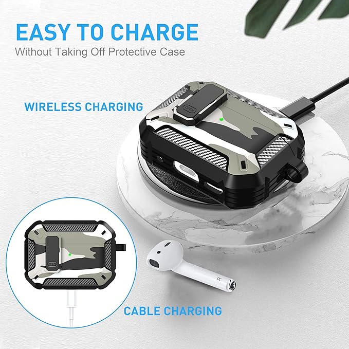 Maxjoy AirPods Pro 2nd/1st Generation Case Cover with Lock, AirPods Pro 2 Protective Case with Keychain Compatible with Apple AirPod Pro2 2023 USB C Cable 2022 Lightning Cable/ Pro1 2019, White Camo