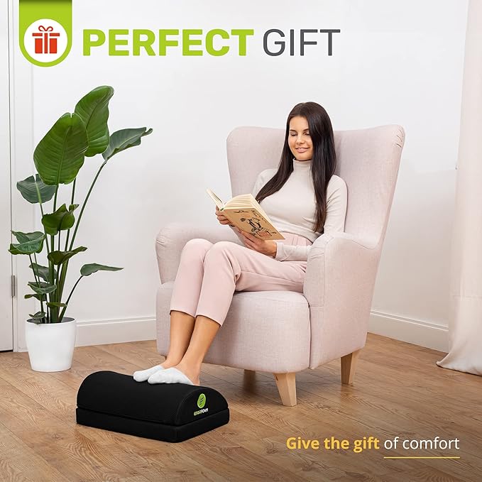 ErgoFoam Adjustable Foot Rest for Added Height - Mesh Orthopedic Teardrop Design - Large Premium Under Desk Foot Rest - Most Comfortable for Lumbar, Back, Knee Pain (Black)