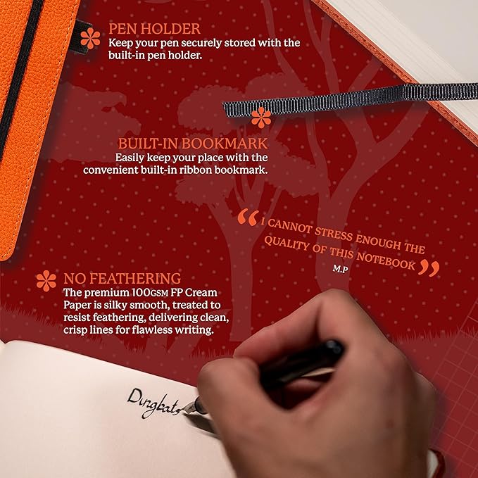 Dingbats* Wildlife Dotted Extra Large A4 Writing Journal Notebook - PU Leather Hardcover - Ideal for Work, Office - Pocket, Elastic Closure, Bookmark