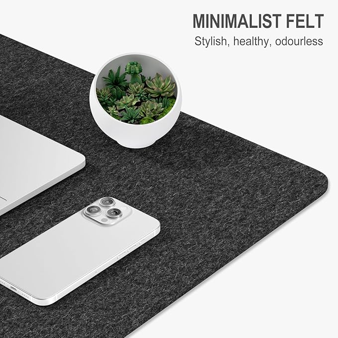 Auhoahsil Felt Desk Mat, Minimalist Large Mouse Pad XL 31.5 x 11.8 in, Desk Matt for Desktop, Keyboard, Laptop, Computer, Office, Work from Home, Gaming, Dark Gray