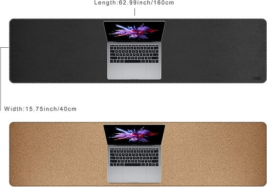 Vyaaa 63"x15.7" PU Leather & Cork Large Desk Mat (Black) - XXL Extended Mouse pad, Reversible Desk Protector, Non-Slip Computer Desk pad for Office, Gaming, Home