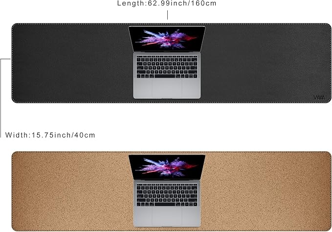Vyaaa 70.8"x15.7" PU Leather & Cork Large Desk Mat (Black) - XXL Extended Mouse pad, Reversible Desk Protector, Non-Slip Computer Desk pad for Office, Gaming, Home