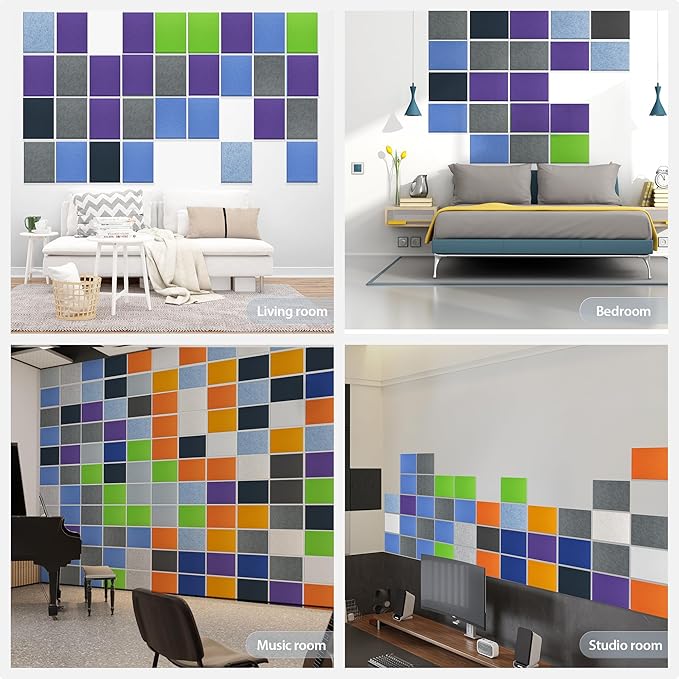 12 Pack Acoustic Panels Self Adhesive Sound Proof Foam, High Density Sound Acoustic Panel, 16X12X0.4 Inch 4:3 Rectangle Panels in Home, Office, Reccording Room, Studio,and More(Violet)