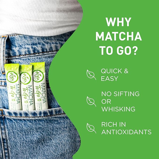 Aiya Matcha To Go Single Serve Packs - Ceremonial Grade Pure Matcha Green Tea Powder (10 Count)