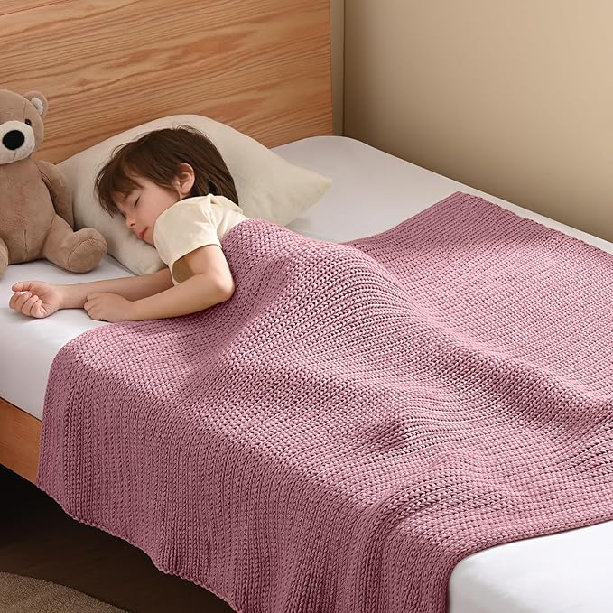 Guohaoi Knitted Weighted Blanket Kids (Muted Pink 36"x48" 3lbs) No Beads Cooling Heavy Blanket, Home Decor Breathable Chunky Knit Throw Blanket for All-Season Use