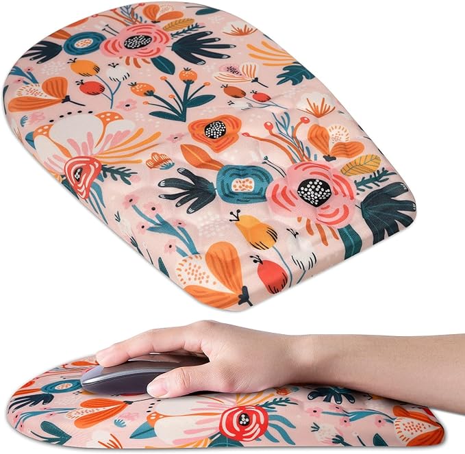 Ergonomic Mouse Pad Wrist Support,Upgrade Mousepad with Massage Design,Non-Slip PU Base Desktop Mouse Pads for Pain Relief, Computer, Office & Home,12 x 8 in（F-Pink Flower）