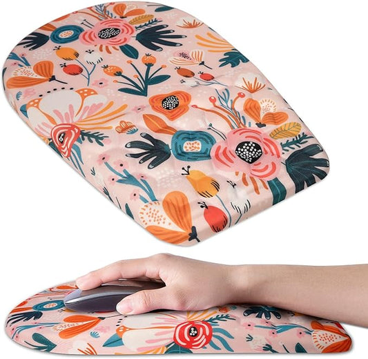 Ergonomic Mouse Pad Wrist Support,Upgrade Mousepad with Massage Design,Non-Slip PU Base Desktop Mouse Pads for Pain Relief, Computer, Office & Home,12 x 8 in（F-Pink Flower）
