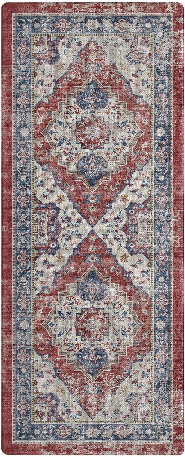 Color&Geometry Kitchen Floor Mats Anti Fatigue, Cushioned Boho Rugs,Waterproof Non Slip Kitchen Runner for Sink, Standing Mats for Office,24"x59",Red