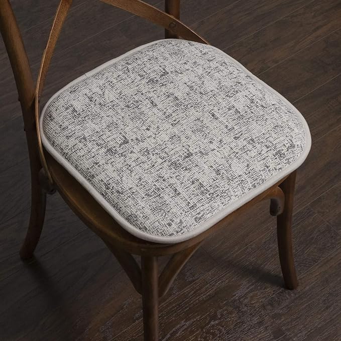 Sweet Home Collection Chair Cushion Memory Foam Pads Honeycomb Pattern Slip Non Skid Rubber Back Rounded Square 16" x 16" Seat Cover, 4 Pack, Broadway Black/White