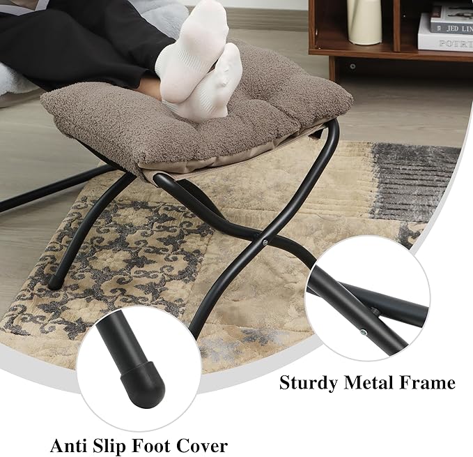 15"(H) Folding Ottoman, Foldable Footrest Stool, Portable Small Foot Stool for Couch, Collapsible Foot Rest Ottoman for Sofa, Padded Ottomans for Home, Living Room, Bedroom, Light Brown