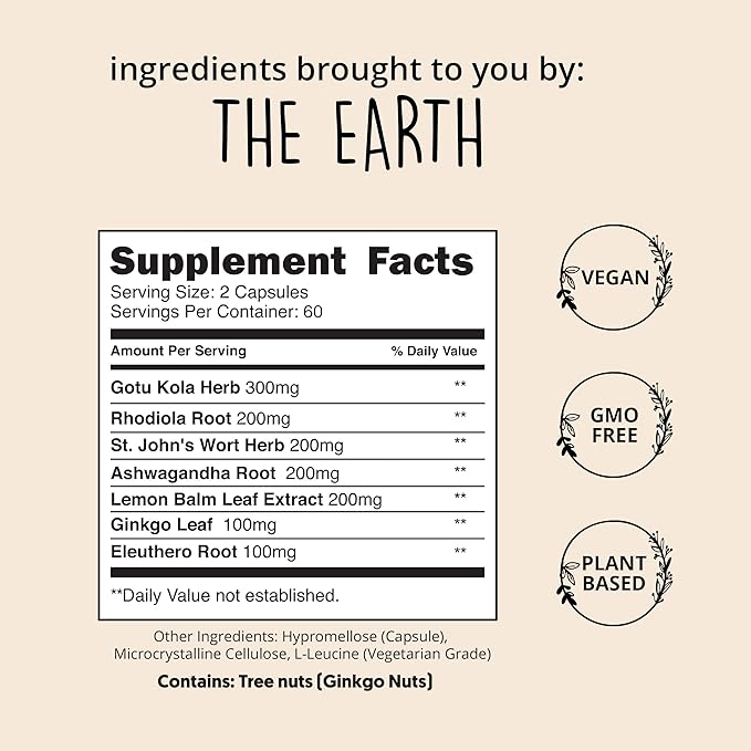 Joy-Filled Mood Support Supplement - 7 Herb Complex w/St. Johns Worts (120 Ct) | Stress Relief Supplement with Rhodiola Rosea, Eleuthero | Helps Calm The Mind & Body | 100% Plant-Based Happy Pills