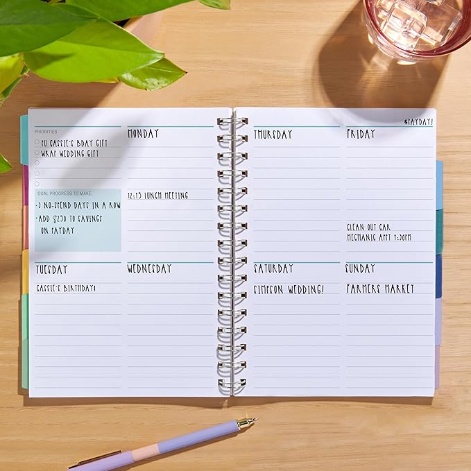 Inspired by Erin Condren A5 Undated Planner, Spiral Bound Daily & Weekly Planner with Monthly Tabs, Portable Organizer for Productivity, Goal Setting, Includes Sticker Sheets, Petal Party Design