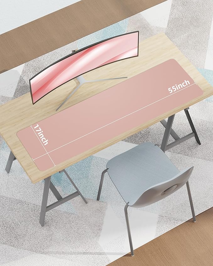 AFIING Leather Desk Pad Protector,Mouse Pad,Office Desk Mat, Non-Slip PU Leather Desk Blotter,Large Desk mat,Waterproof Keyboard mat for Office/Home/Decor (Pink,55"" x 17"")