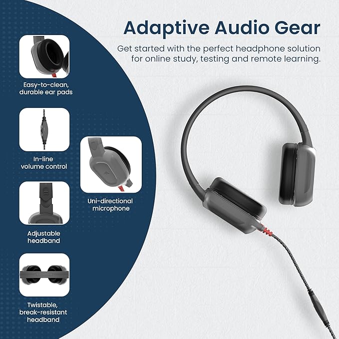 Brenthaven Wired Headphones with Mic 10-Pack | 3.5 mm Jack On-Ear Rugged 2 Adjustable Headphones with Long Tangle Free Cord - Lightweight Durable & Drop Tested School Supplies for Kids - Gray