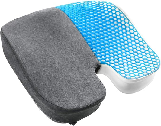 Seat Cushion for Office Chair, Gel & Memory Foam Chair Cushion, Sciatica & Coccyx Pain Relief Cushion for Long Sitting Office Workers, Car Drivers