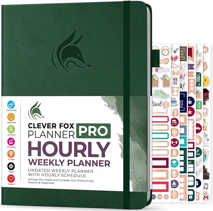 Clever Fox Planner PRO Schedule – Undated Weekly & Monthly Life Planner with Time Slots, Appointment Book & Daily Organizer, A4 (Forest Green)
