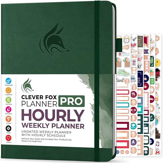 Clever Fox Planner PRO Schedule – Undated Weekly & Monthly Life Planner with Time Slots, Appointment Book & Daily Organizer, A4 (Forest Green)