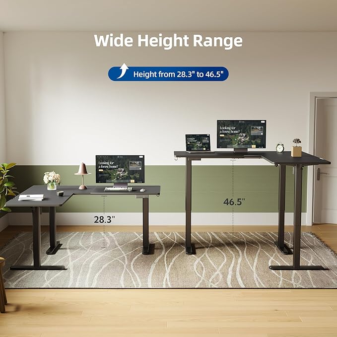 YDN L Shaped Standing Desk, Electric Standing Desks L Shape Adjustable Height Dual Motor, 63 x 55 Inch Corner Standing Desks with Splice Board for Home Office, Large Standing Desk, Black