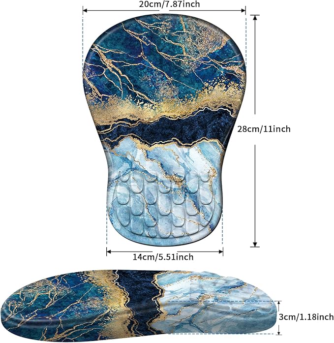 Ergonomic Mouse Pad with Wrist Rest Support, Mousepad with Comfortable Memory Foam Wrist Rest and Non-Slip PU Base for Pain Relief, Computer, Laptop, Office, Home (Marble)