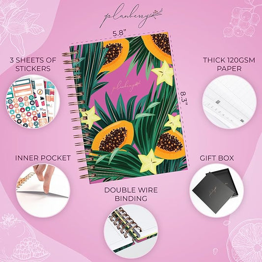 PLANBERRY Food Journal Premium – Nutrition Planner – Diet & Calorie Tracker – Meal & Exercise Diary – Weight Loss Journal (Papaya Garden)
