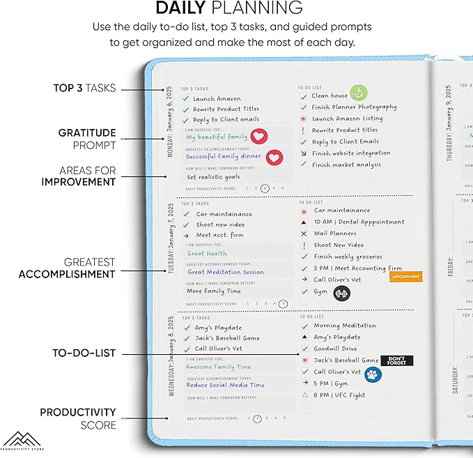 PRODUCTIVITY STORE Pro - Undated, 2025 Planner, 5.8” x 8.3” - The #1 Productivity Planner to Achieve Your 2025 Goals - Planner 2025-2026 - Blue - A5