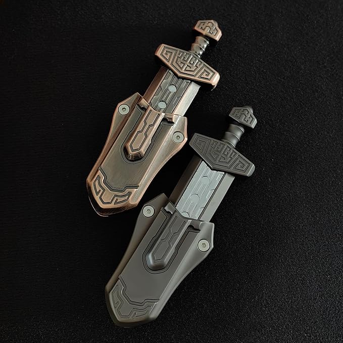 EDC Sword Decompression Toys Fidget Sliders Fidget Toys Stress Relief for Adults Magnetic Metal Toys Anti-Anxiety Office Desk Toys (Grey+Bronze)