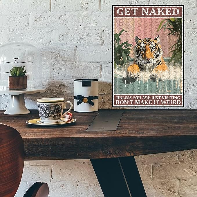 1000 Piece Wooden Tiger Jigsaw Puzzle Take Shower Bathtub Adults & Kids Difficult Brain Teaser for Focus Training & Quiet Family Time 29.5x19.7 Inch