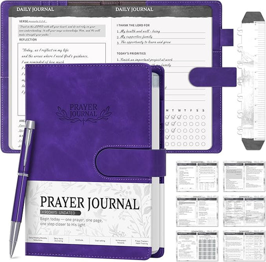 Ospelelf Purple Faux Leather Daily Prayer Journal for Women - Gratitude Journal Bible Study Guided Notebook Planner, Gifts for Christian, Undated 3 Month