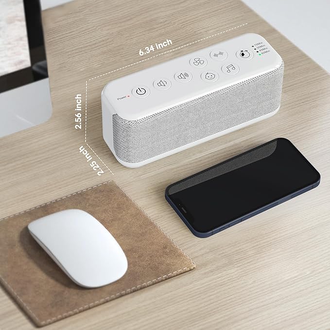 Raynic White Noise Machine, 42 Soothing Sounds Noise Machine, Rechargeable Battery Sound Machine with 8 Volumes, 5 Timers, Type-C Port, Headphone Jack for Baby, Adult, Home, Travel, Office