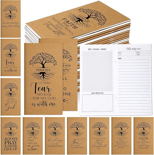 Qilery 30 Pcs Christian Gifts Bulk Pocket Planner 2025-2026 Prayer Journals for Women Men to Do List Weekly Goals for Pastors' Wives Appreciation Day Church Sunday School(Kraft Color,Tree of Life)