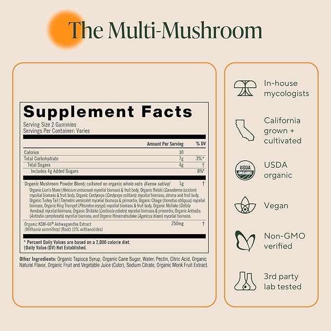 Om Master Blend Mushroom Gummies - Organic Mushroom Supplement with 10 Mushrooms and Ashwagandha – Support Immunity, Gut Health & Stress Relief, 56 Count (28 Servings), Mixed Berry Flavor