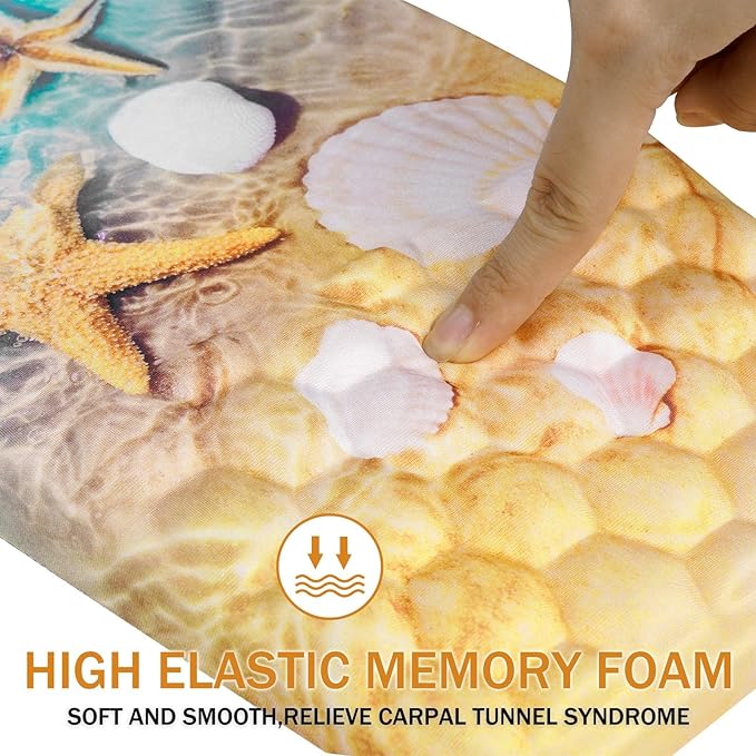 Ergonomic Mouse Pad Wrist Support,Upgrade Mousepad with Massage Design,Non-Slip PU Base Desktop Mouse Pads for Pain Relief, Computer, Office & Home,12 x 8 in（F-Starfish and Seashell ）