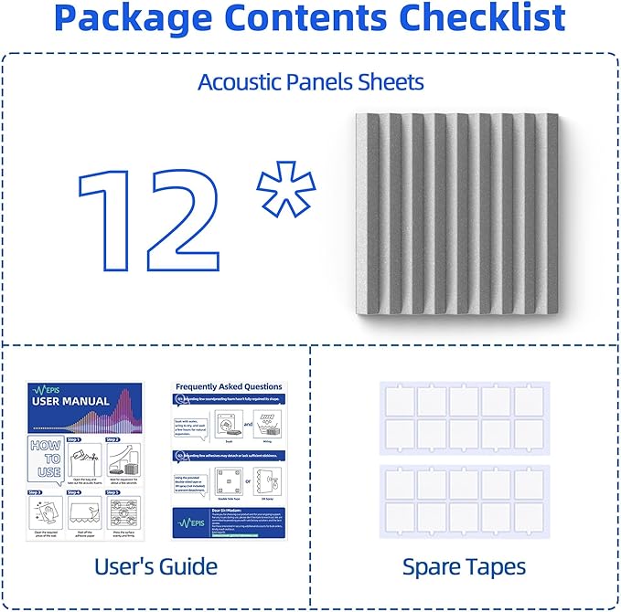 12 Pack Sound Proof Foam Panels for Wall with Self Adhesive, 3" X 12" X 12" High Density Acoustic Panels Sound Absorbing Quick-Recovery, Wedges Soundproof Wall Panels for Gaming & Studio Decor - Gray