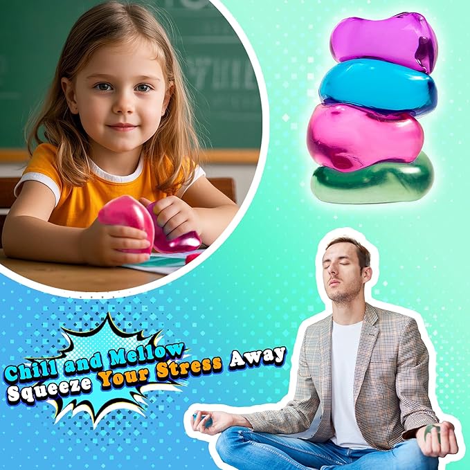 Sensory Stress Cube – High-Density Gel-Filled Ice Cube Squishy Fidget Toy for Anxiety Relief, Slow Rising, ADHD & Focus Aid, for Kids & Adults – 2.1", 1Pc, Blue