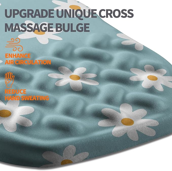 Ergonomic Slope Mouse Pad Wrist Support, Wrist Rest Mousepad for Carpal Tunnel Pain Relief with Massage Bulge and Slow Rebound Memory Foam (12x8 inch, White Flowers)