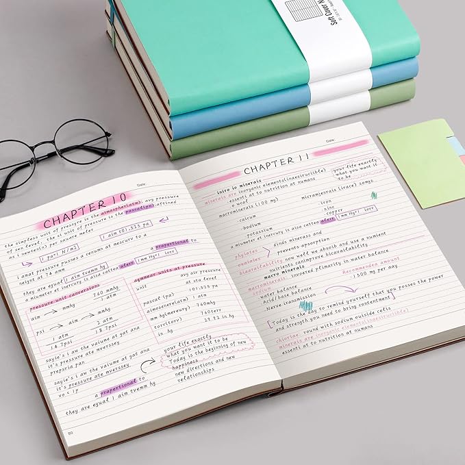 AHGXG Thick Notebooks - B5 Large Lined Journal for Women, 320 Numbered Pages Notebooks College Ruled, 100gsm Thick Paper, Leather Softcover, 7.6'' X 10''- LightBlue