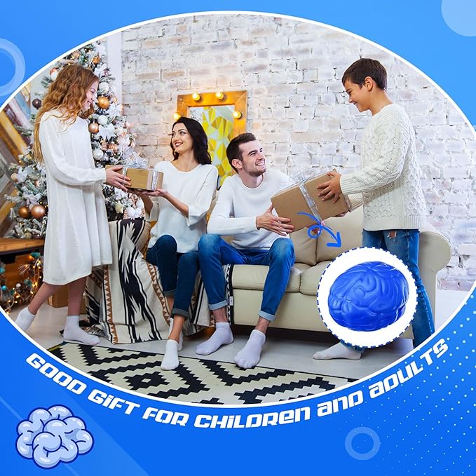 Jenaai 30 Pcs Brain Stress Ball Halloween Squeeze Toy 2.76 Inch PU Hand Muscle Exercise Pressure Ball Funny Stress Relief Toy for Teens Adults Improving Grip Strength Release Pressure(Blue)